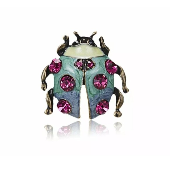 Fashion Enamel Crystal Insect Brooch Pin Beatle Blue & Pink Bug Jewelry Gift - Picture 1 of 7